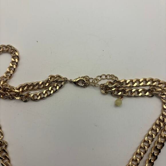 Signed NRQ (Avon) Goldtone Green Blue Rhinestones Double Strands Necklace - Picture 3 of 4